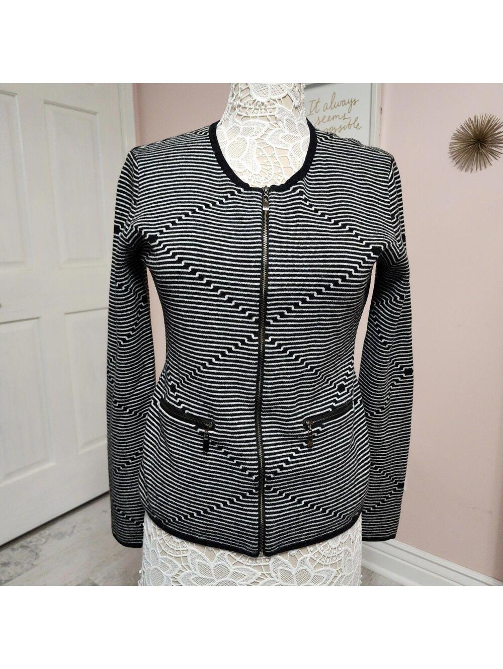 Flawless NIOR zip black white sweater cotton cashmere viscoe mix S